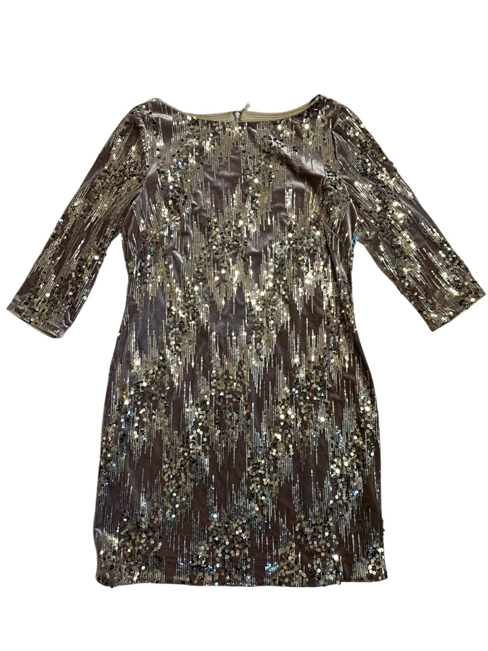 Eliza J Velvet Sequined Shift Dress Gold Size 14
